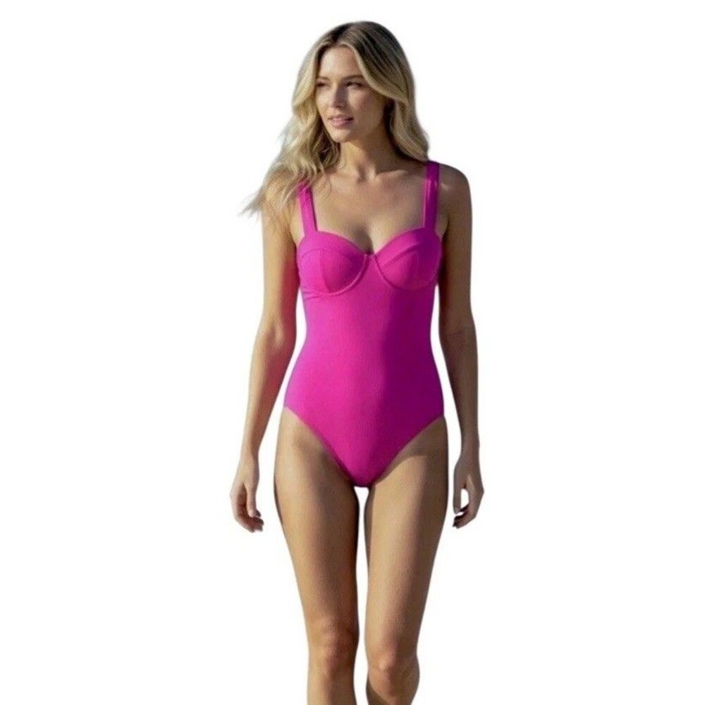 NEW Kate Spade New York Underwire One Piece Swimsuit Small Hot Pink Bustier Swim